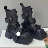 European style Square Toe Thick Heel Motorcycle Boots