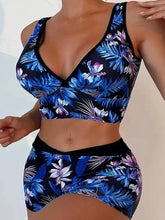V-Neck Bikini Set Floral Print Conservative Two-Piece Swimwear Boho Corset Suit