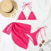 Style Striped And Polka Dot Fabric Three-piece Swimsuit Separate Style Multicolor With Drawstring Fresh Bikini Set