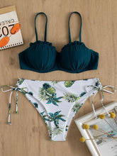Printed Push-Up Bikini Set Strappy Backless Two-Piece Swimsuit with Bottom Adjustable Ties & Cheeky