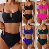 V-Neck Hollow Out Bikini Set Swimsuit for Swimwear Trendy Two-Piece Bathing Suit