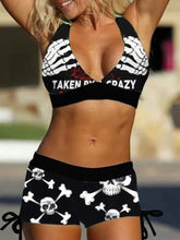 Holiday Black Strappy Bikini Set Slimming Printed Two-Piece Swimwear Adjustable Swim Outfitwear