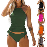 News Swimsuit Neck Hanger Sleeveless Backless Solid Color Panties Bathing Suitwear for