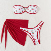 Off Shoulder Printed Bikini Set 3-Piece Swim Dress with Cover Up Two-Piecewear