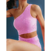Designer Towel Fabric Swimsuit One-Shoulder One-Piece Bathing Suit Tummy Control Solid Swim Cloth