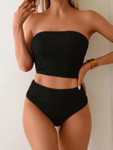 Bandeau Bikini Set Tummy Control Panties Two-Piece Swimsuit Solid Black Two Pieces