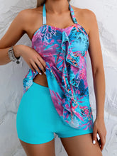 Modest Swim Tops Tankini Top with Swim & Cover Floral Print Outfit Two Piece Suit Blue