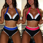 Color Block Bikini Set Sporty Two-Piece Swimsuit Halter Open Back Swimsuit Set