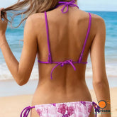 Lavender Floral Bikini Set Unique Ring Strap & Adjustable Ties Y2K Goddess Swimsuit Bandage Bikini Set