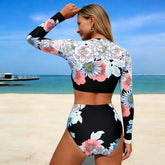 Long Sleeve Bikini Set Active Swimwear Two Piece Swimsuit Black