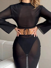 Tummy Control Two Piece Swimsuit 4 Piece Triangle Bikini Set Tie Side Mesh