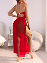 Red Solid Color Swimsuit Set Bandeau Bikini & Bottom Fashion Bathing Suit Sundress