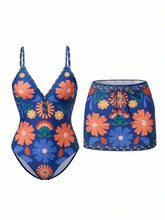 Bohemian Print Swimsuit Flowy Bikini Set with Crochet Cover Up Resort Wear Sets Woman Clothing 2PCS