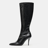 Winter Black Soft Leather Knee Boots