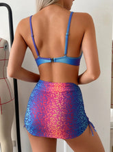 3 Piece Printed Bikini Set Two Piece Swimsuit with Tummy Control Ruchedwear
