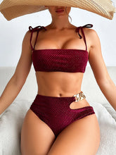 Metal Ring Bikini Set Solid Color Two Piece Swimsuit with O-Ring Detail Panties