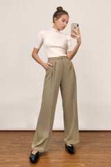 White Mock Neck Short Sleeve Wool-Blend Ribbed Knit Sweater