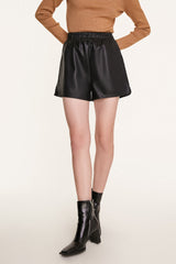 Black Elastic Waist Vegan Leather Shorts