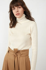 Solid Beige Premium Wool Turtleneck Sweater