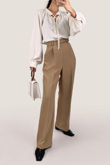 Ivory Tie Neck Balloon Sleeve Gathered Detail Blouse
