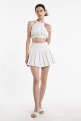 White High Rise Pleated Mini Skirt