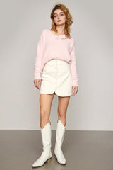 Myrtle Light Pink Fluffy Rhinestone Decor Sweater