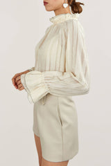 Dreamiest Love Ivory Long Sleeve Lace-Trimmed Blouse