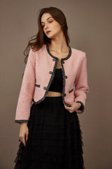 Pink Contrast Trim Tweed Jacket
