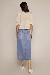 White Floral Embroidery Contrast Trim Cardigan