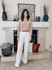 Vintage style sewn front wide leg jeans