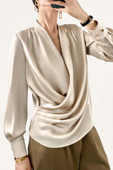 Sea Shell Ruched Long Sleeve Surplice Blouse