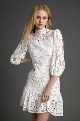 White Lace High Neck Bodycon Mini Dress
