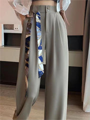 Green High-Waisted Straight Trousers Slacks