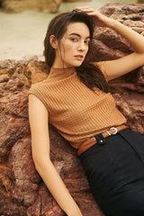 Sienna Mock Neck Textured Knitted Vest