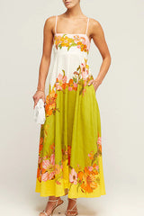 Share Your Happiness Print Maxi Dress - Green Flowers