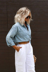 Consistently Confident Denim Cropped Long Sleeve Top