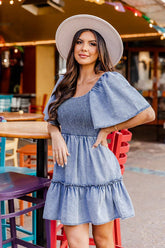 Pleasant Cutie Smocked Denim Mini Dress - 2 Colors