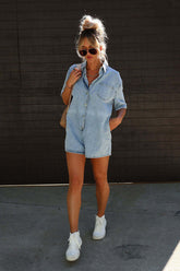 Festival Feelin' Light Wash Short Sleeve Denim Romper