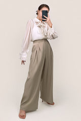 Floral White Sheer Button-Up Tie Neck Blouse