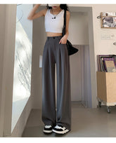 Gray Wide-Leg Slip Pocket Straight Suit Pants