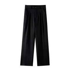 Black Business Casual Double Buckle Wide-leg Suit Pants