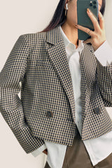 Sienna Double-Breasted Houndstooth Cropped Blazer