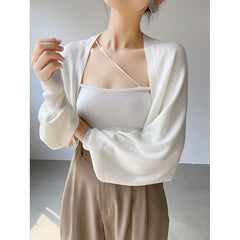 White Knit Shawl With Long Sleeves