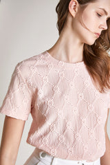 Light Pink Jacquard Short Sleeve T-shirt