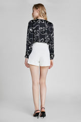Black Abstract Face Print Surplice Shirt