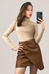 Tan Basic Wool-Blend Turtleneck Sweater