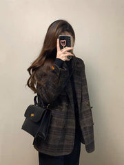 Wool-blend Gingham Loose Coat
