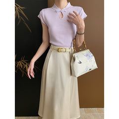 Short sleeve of hollow semi-high neck sweater