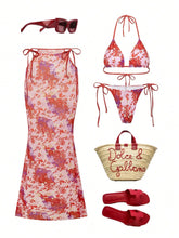 3-Piece Bikini Set Cross-Border Exclusive Floral Print Elegant Sets Sling Micro Bikini Sets Open Back Dress