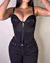 Bandeau Colorblock Removable Straps Shapewear Corset Top with Zipper